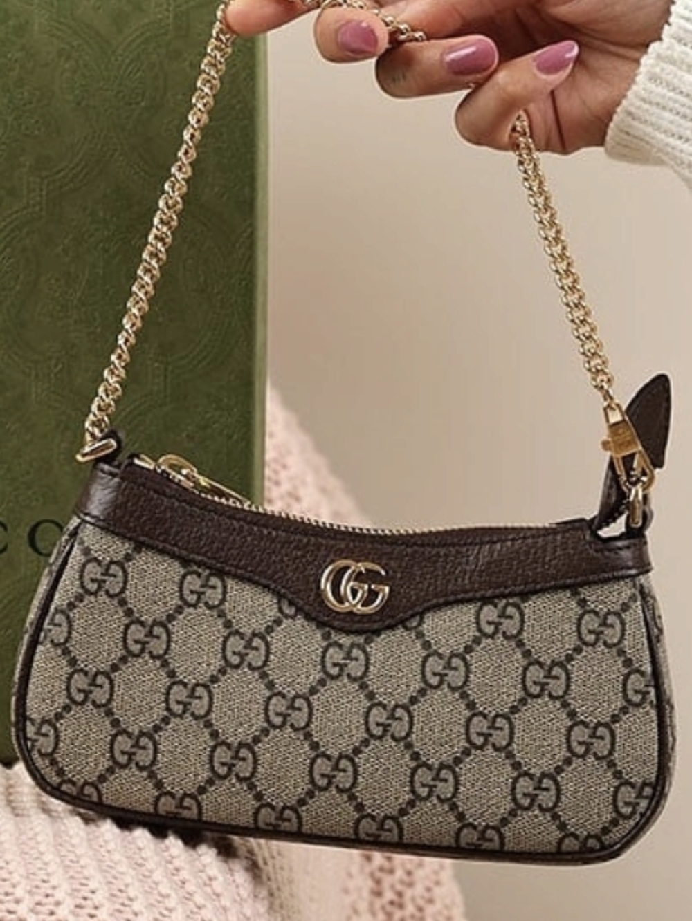 Super Netural Natural Brown Monogram Crossbody Bag with Gold Chain Strap Mini - Picture 6 of 13